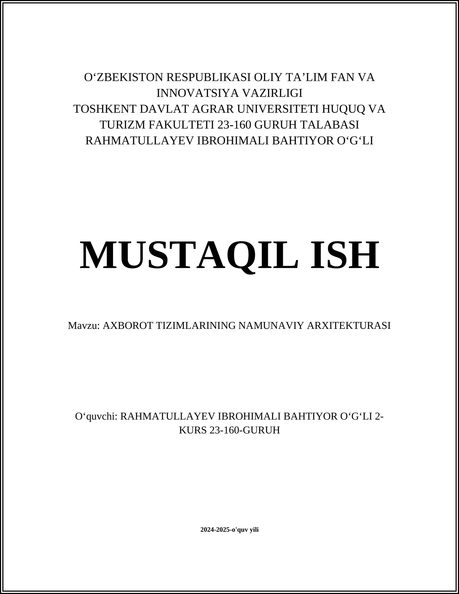 Axborot Tizimlarining Namunaviy Arxitekturasi