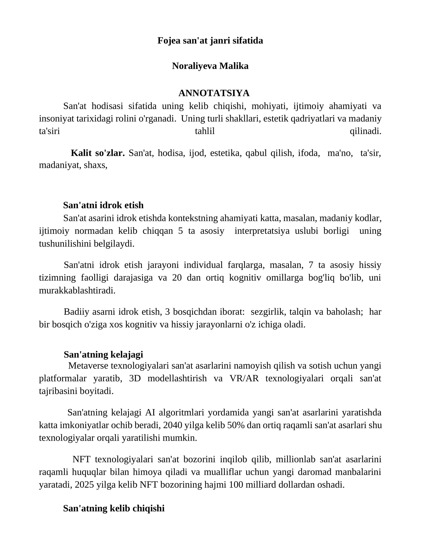 Fojea san'at janri sifatida