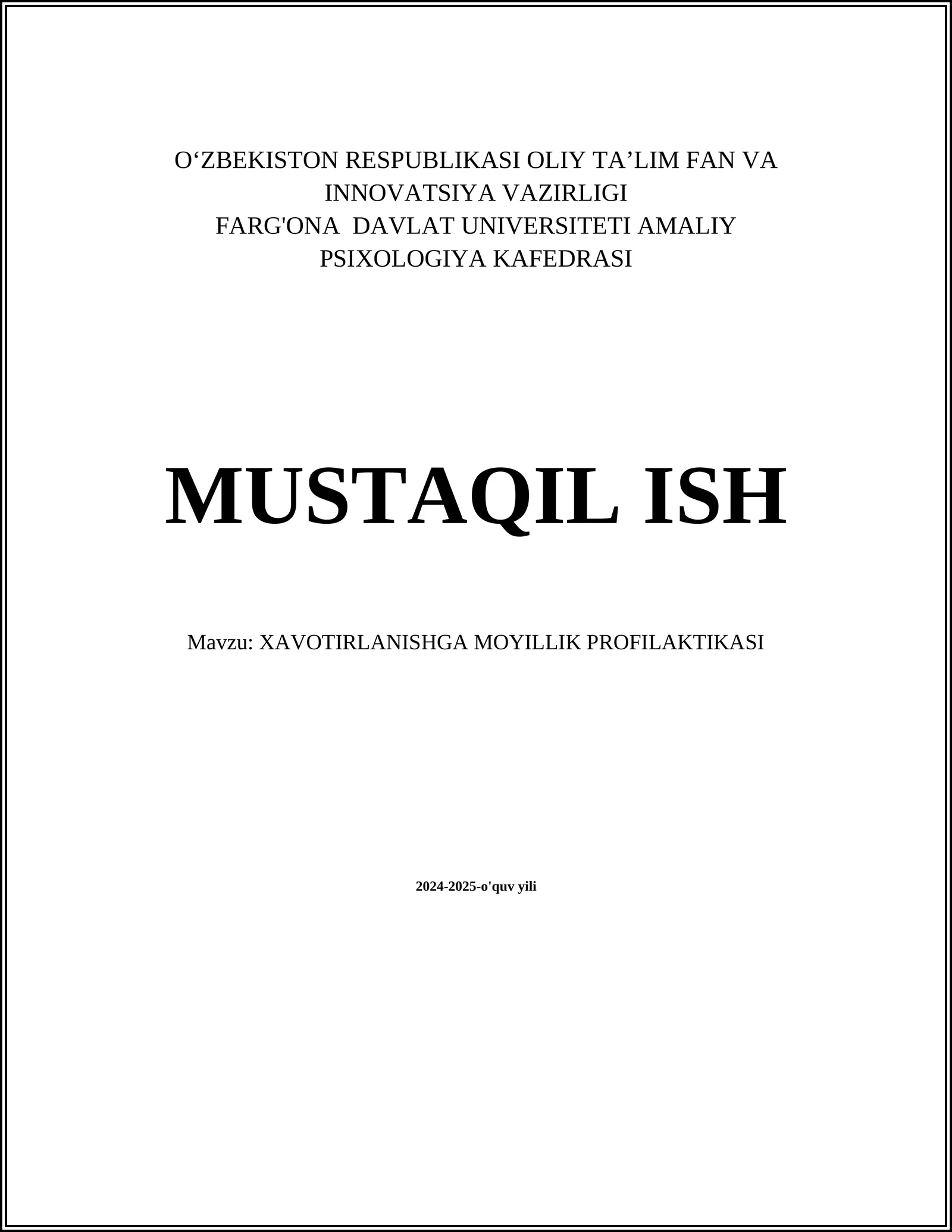 XAVOTIRLANISHGA MOYILLIK PROFILAKTIKASI