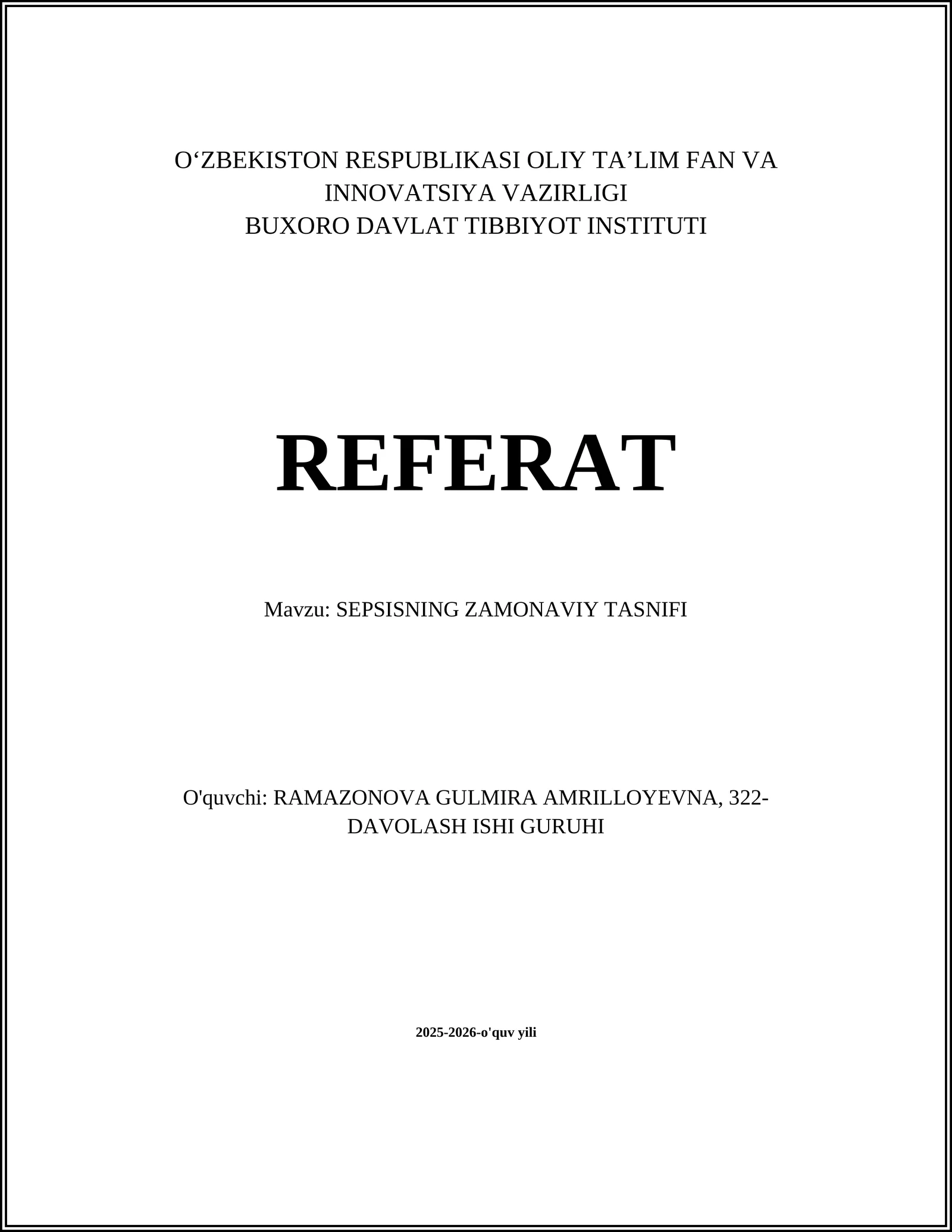 Sepsisning Zamonaviy Tasnifi