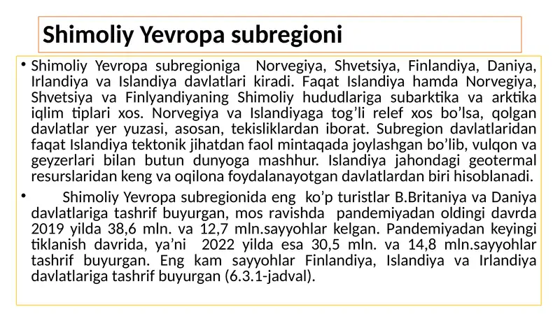 Shimoliy Yevropа subregioni