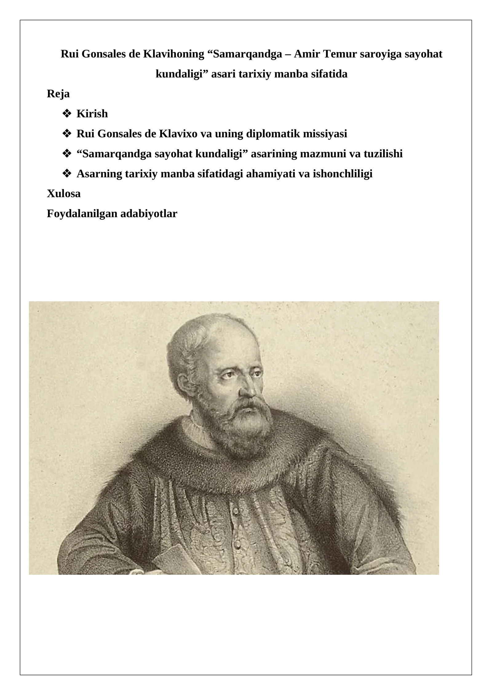 Rui Gonsales de Klavihoning “Samarqandga – Amir Temur saroyiga sayohat kundalig