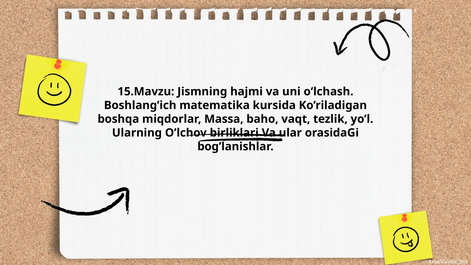 Jismning hajmi va uni o‘lchash. Boshlang’ich matematika kursida Ko’riladigan boshqa miqdorlar, Massa, baho, vaqt, tezlik, yo’l. Ularning O’lchov birliklari Va ular orasidaGi bog’lanishlar