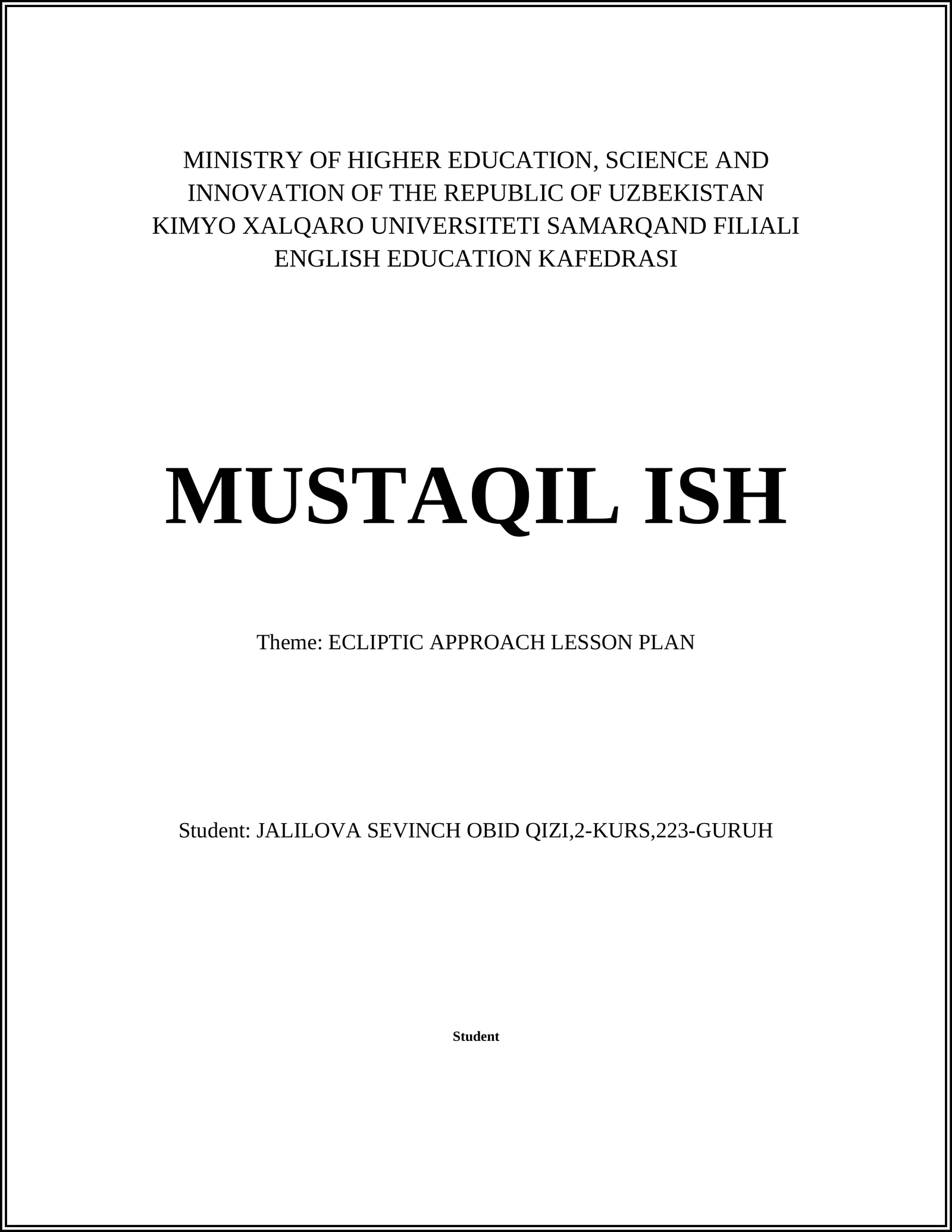 ECLIPTIC APPROACH LESSON PLAN