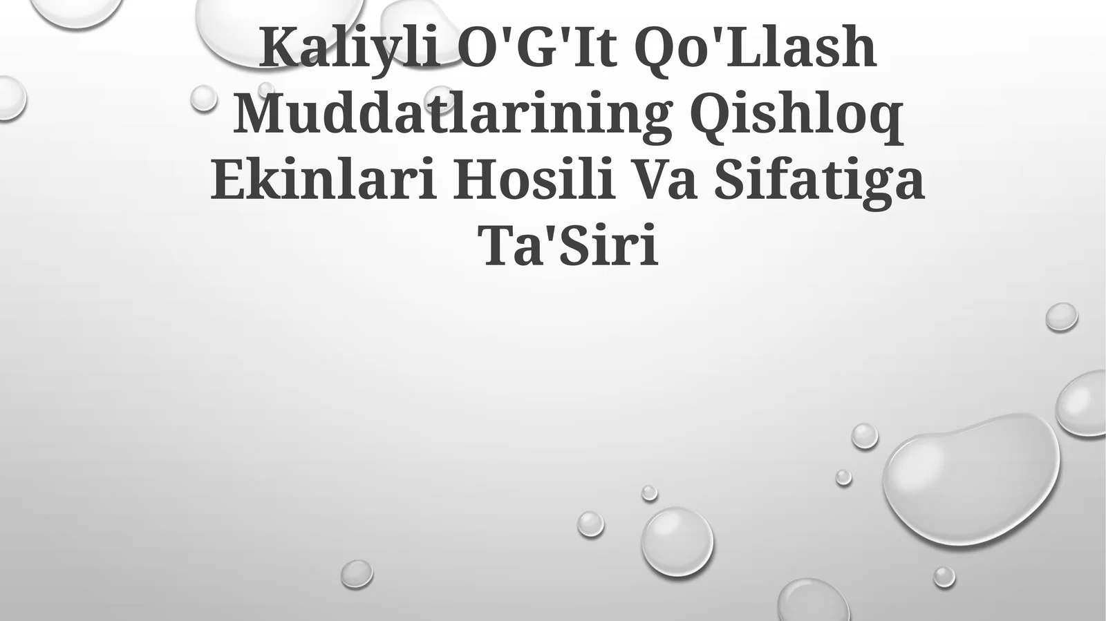 Kaliyli O'G'It Qo'Llash Muddatlarining Qishloq Ekinlari Hosili Va Sifatiga Ta'Siri