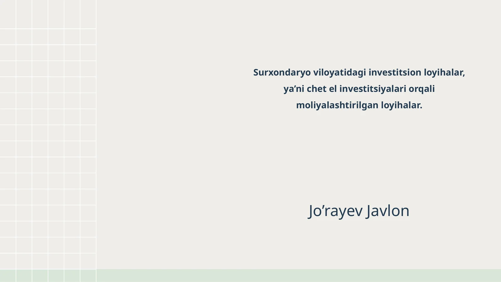Surxondaryo viloyatidagi investitsion loyihalar