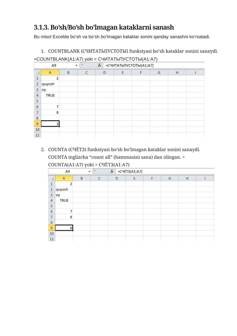 Bo’sh/Bo’sh bo’lmagan kataklarni sanash