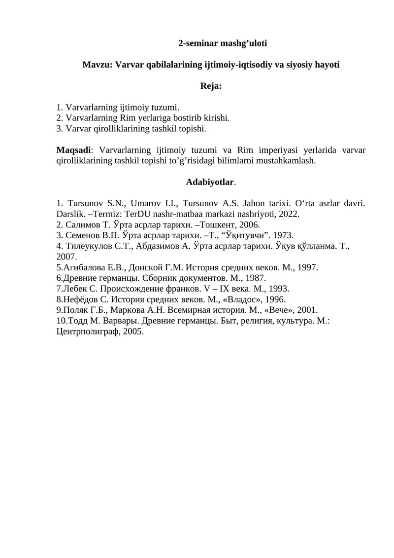 Varvar qabilalarining ijtimoiy-iqtisodiy va siyosiy hayoti