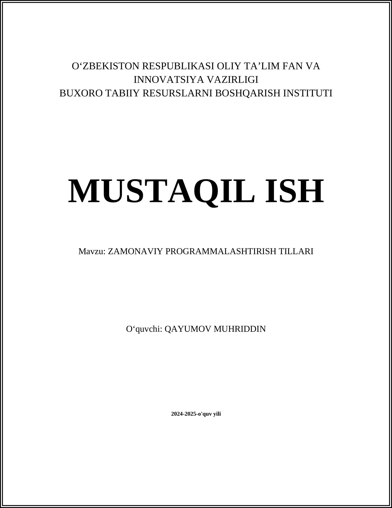 ZAMONAVIY PROGRAMMALASHTIRISH TILLARI