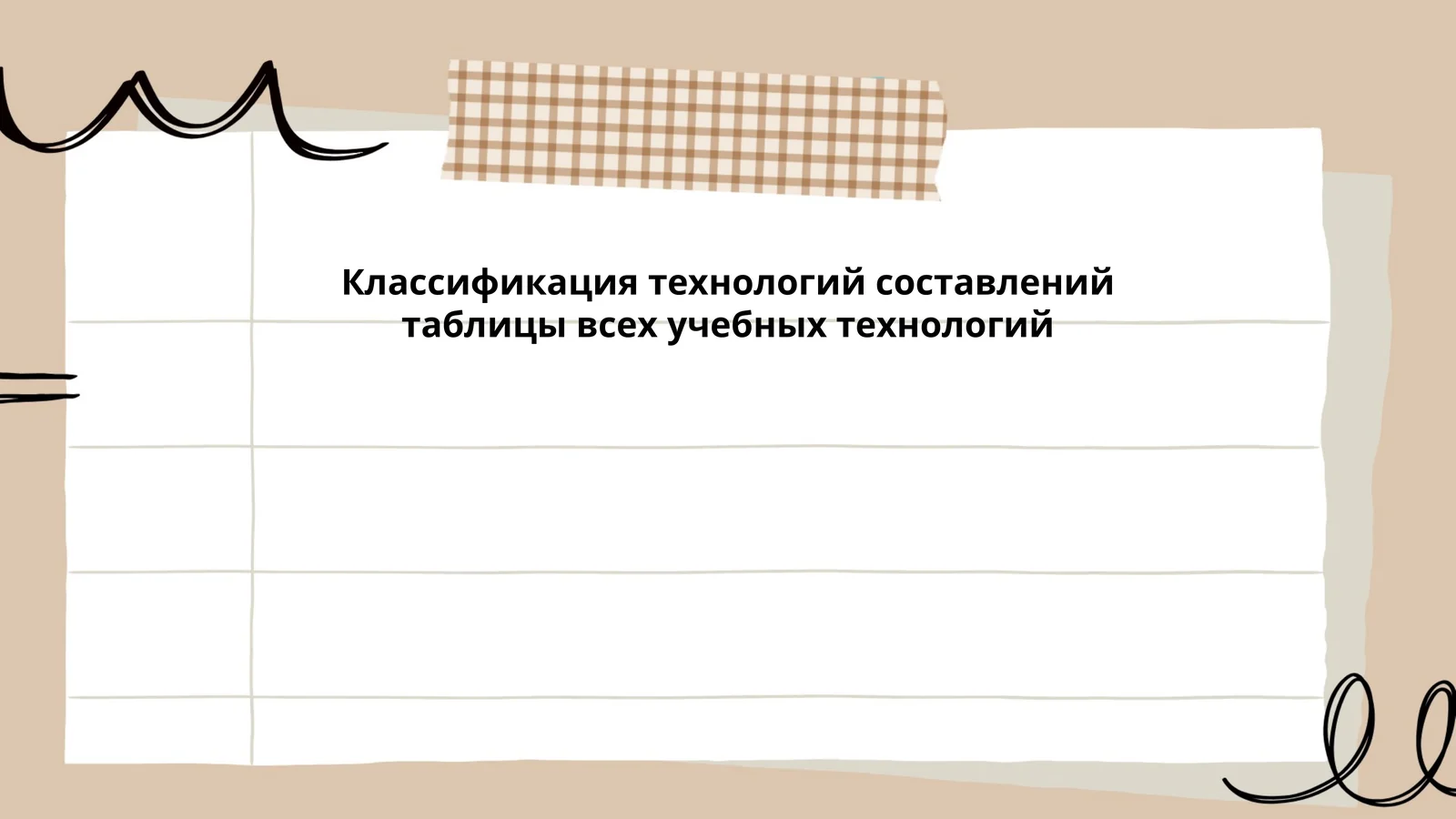 Классификация технологий составлений таблицы всех учебных технологий