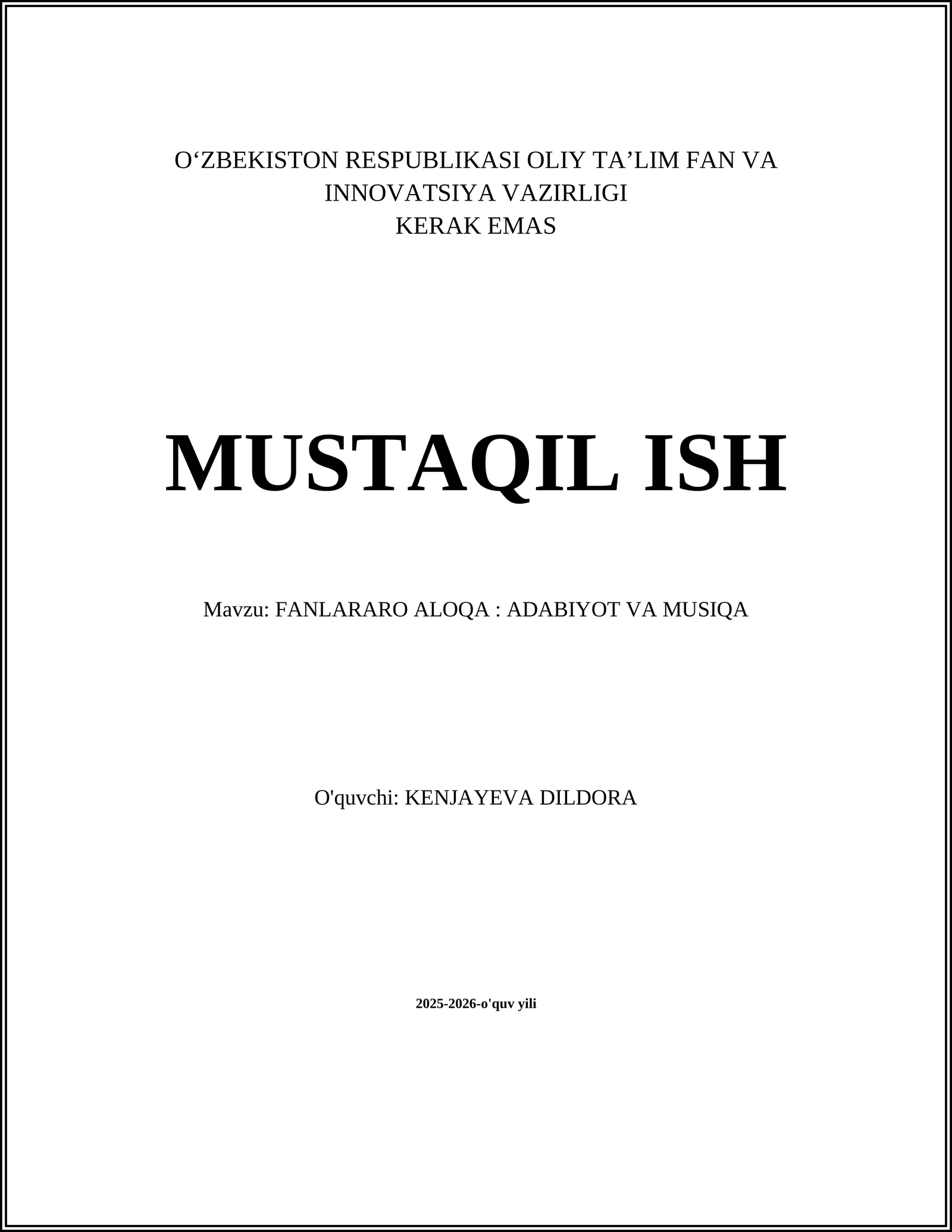 FANLARARO ALOQA: ADABIYOT VA MUSIQA