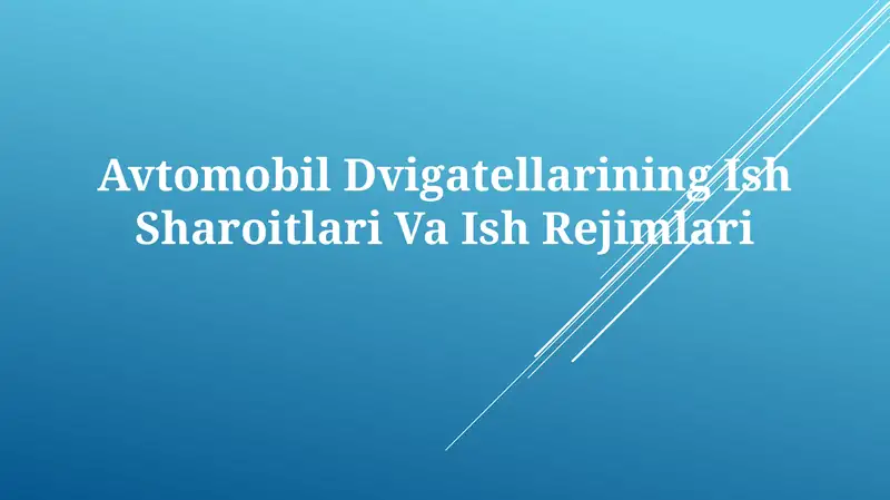 Avtomobil Dvigatellarining Ish Sharoitlari Va IshRejimlari