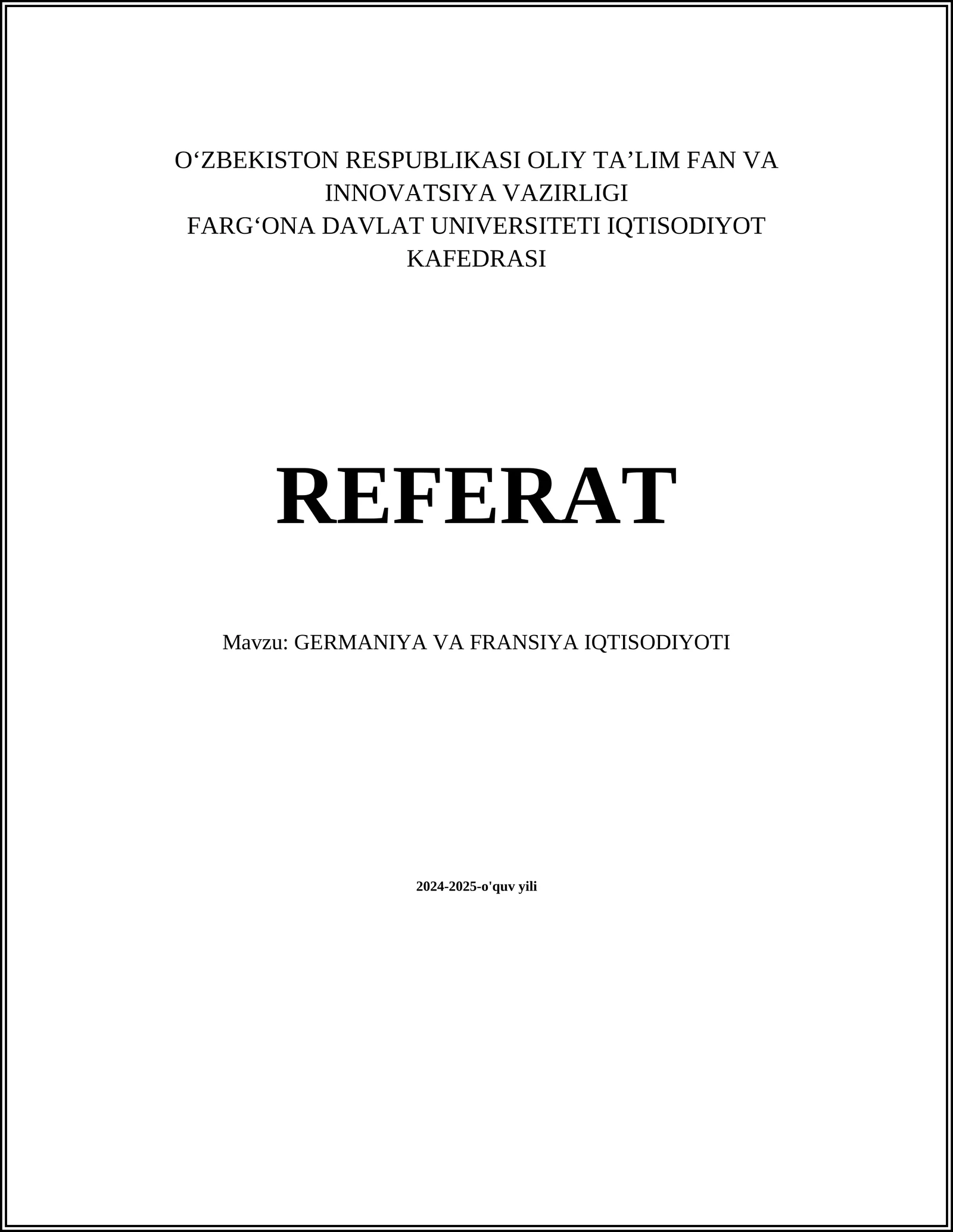 GERMANIYA VA FRANSIYA IQTISODIYOTI