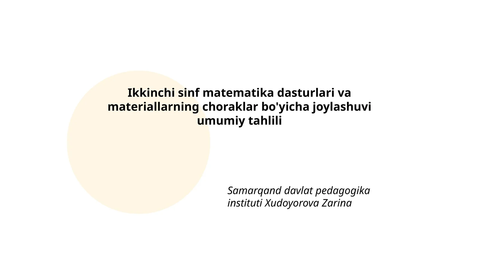 Ikkinchi sinf matematika dasturlari va materiallarning choraklar bo'yicha joylashuvi umumiy tahlili