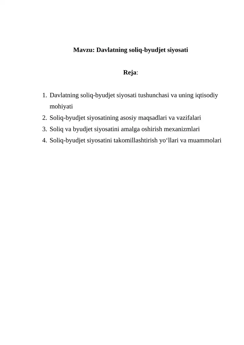 Davlatning soliq-byudjet siyosati