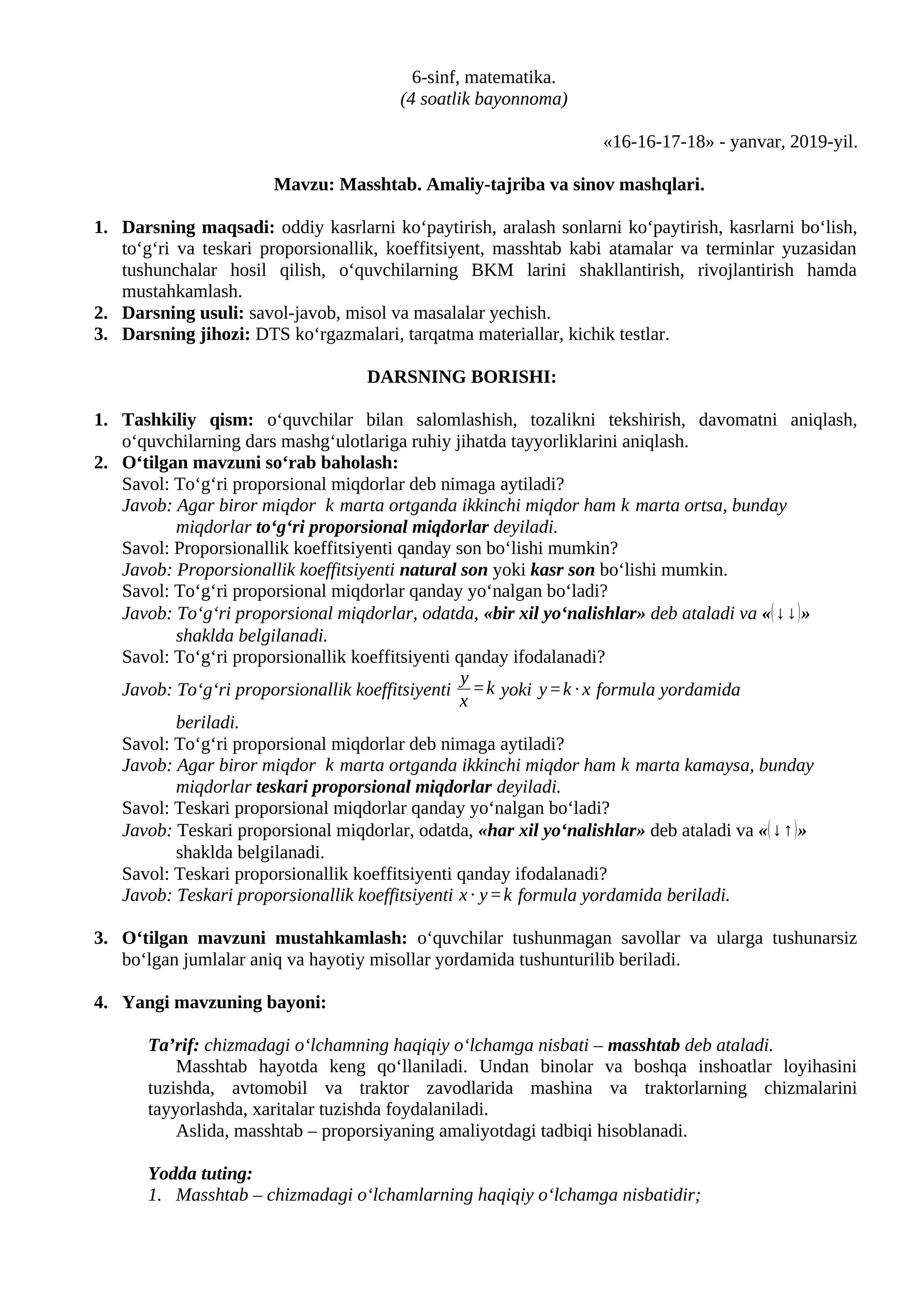 Masshtab. Amaliy-tajriba va sinov mashqlari