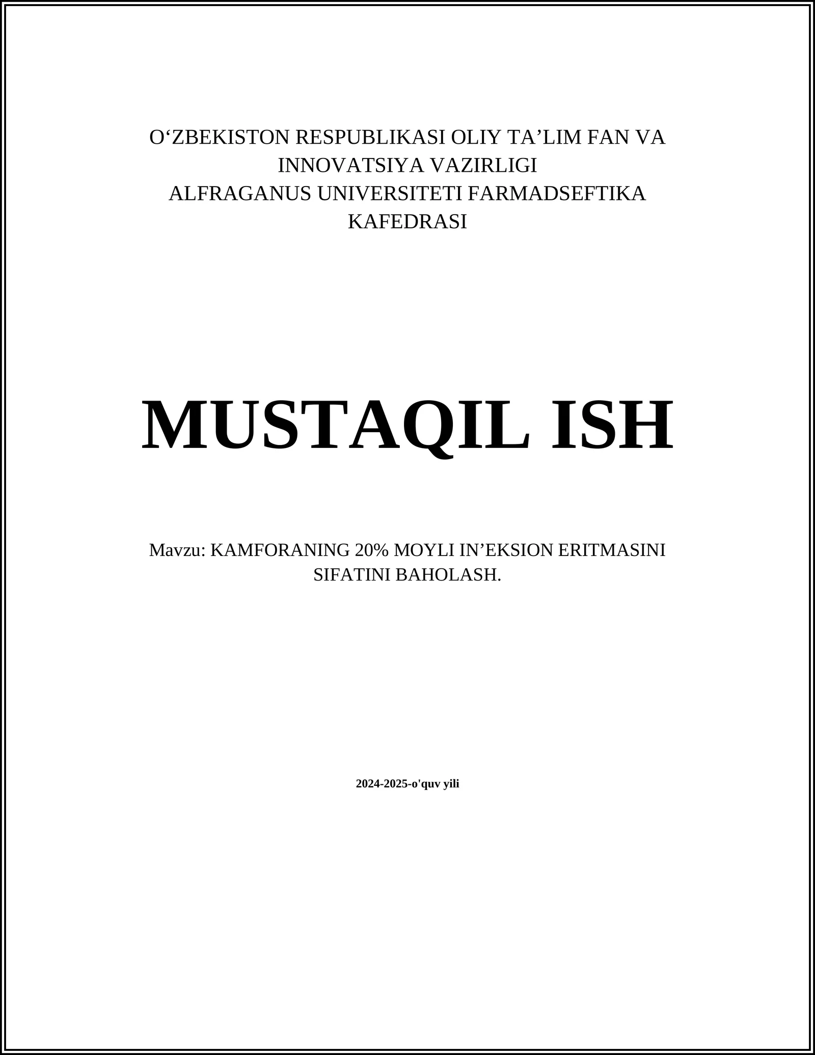 KAMFORANING 20% MOYLI IN’EKSION ERITMASINI SIFATINI BAHOLASH