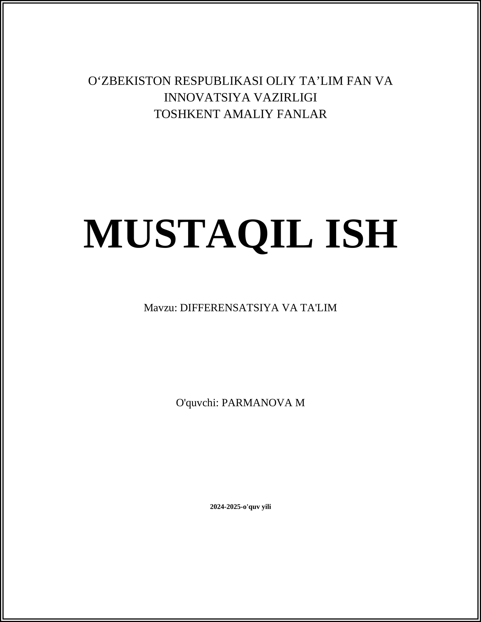 DIFFERENSATSIYA VA TA'LIM