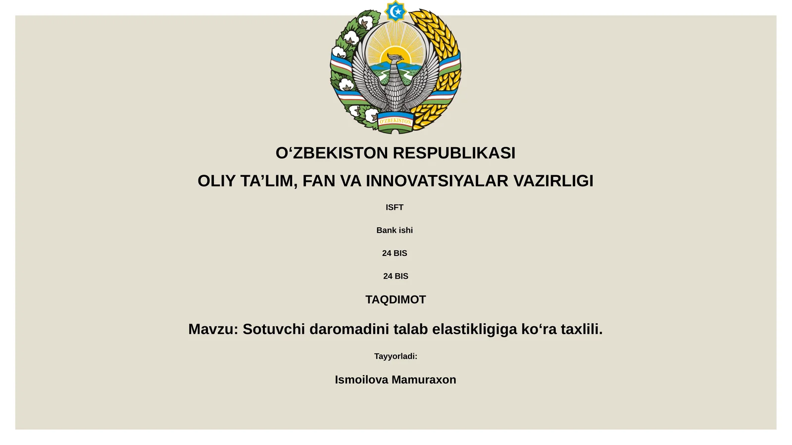 Sotuvchi daromadini talab elastikligiga koʻra taxlili