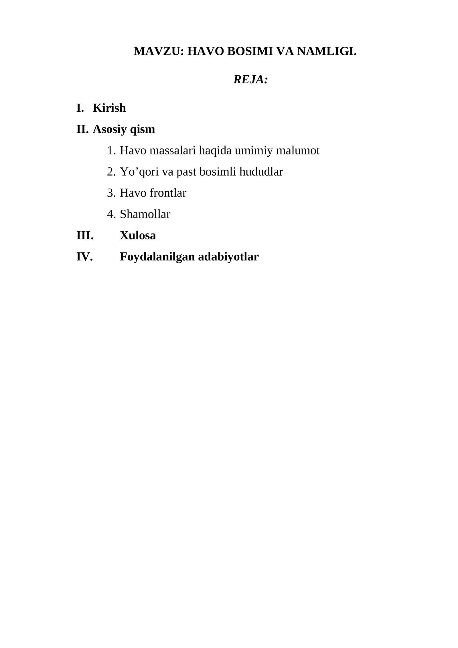 HAVO BOSIMI VA NAMLIGI