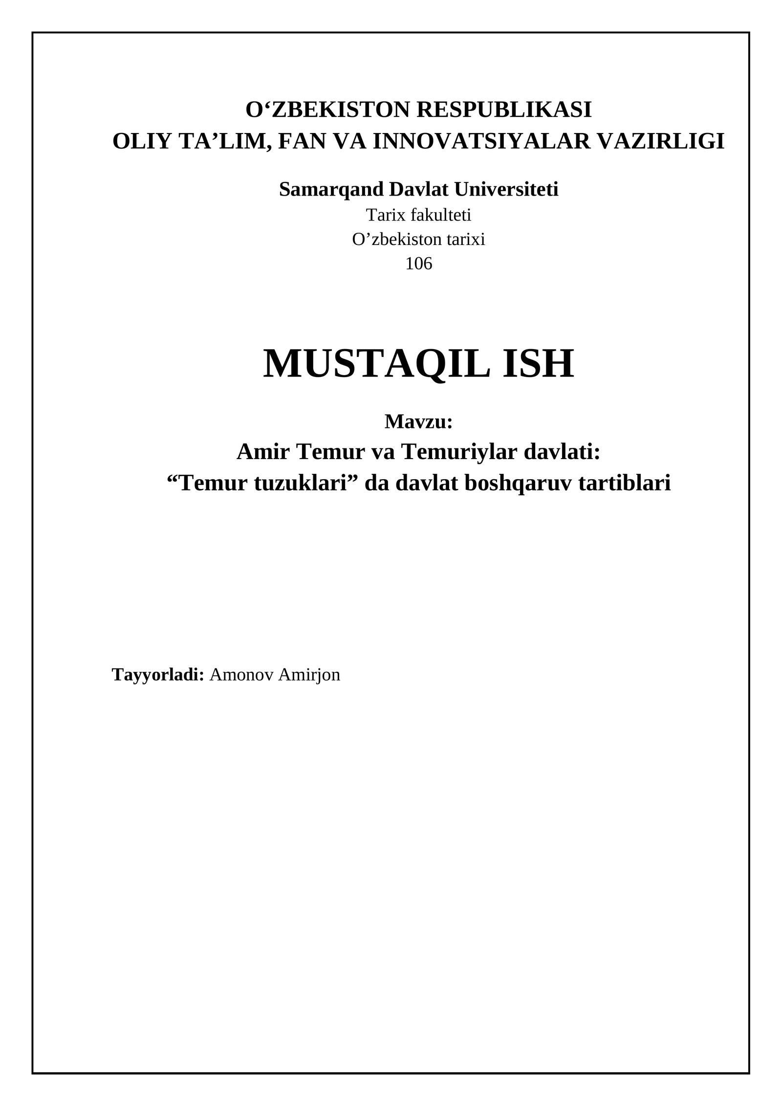 Amir Temur va Temuriylar davlati