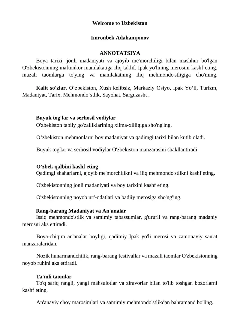 Welcome to Uzbekistan