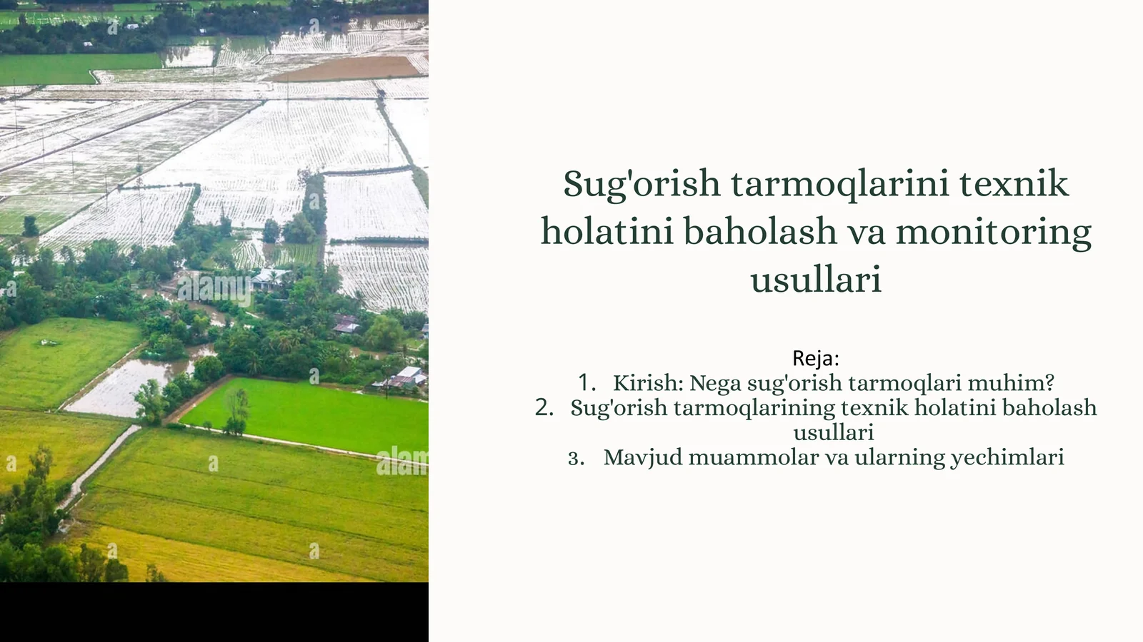Sug'orish tarmoqlarini texnik holatini baholash va monitoring usullari