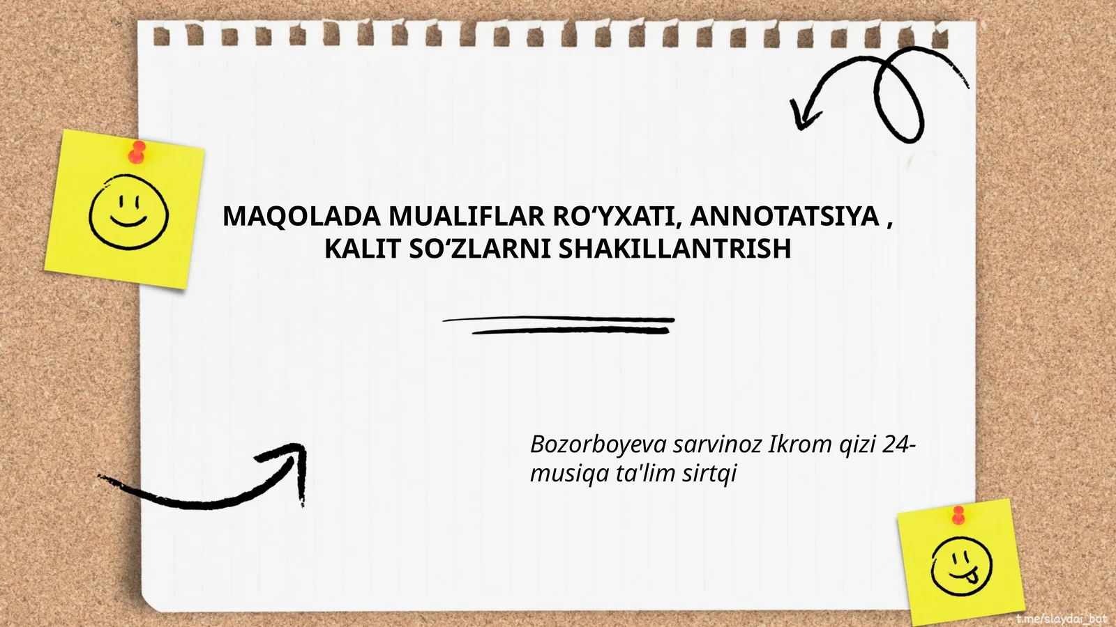 MAQOLADA MUALIFLAR ROʻYXATI, ANNOTATSIYA, KALIT SOʻZLARNI SHAKILLANTRISH