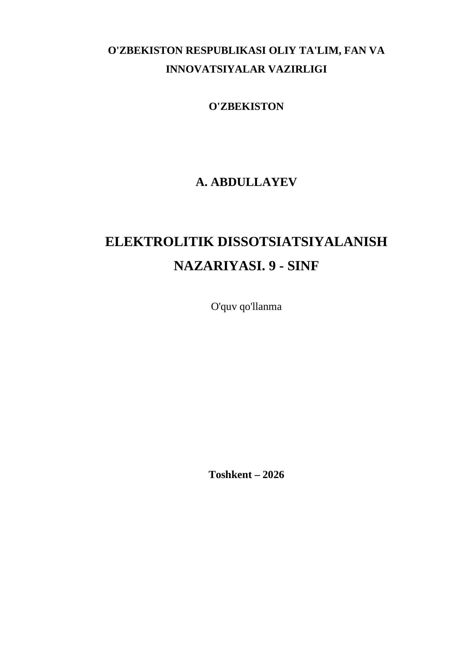 ELEKTROLITIK DISSOTSIATSIYALANISH NAZARIYASI. 9 - SINF