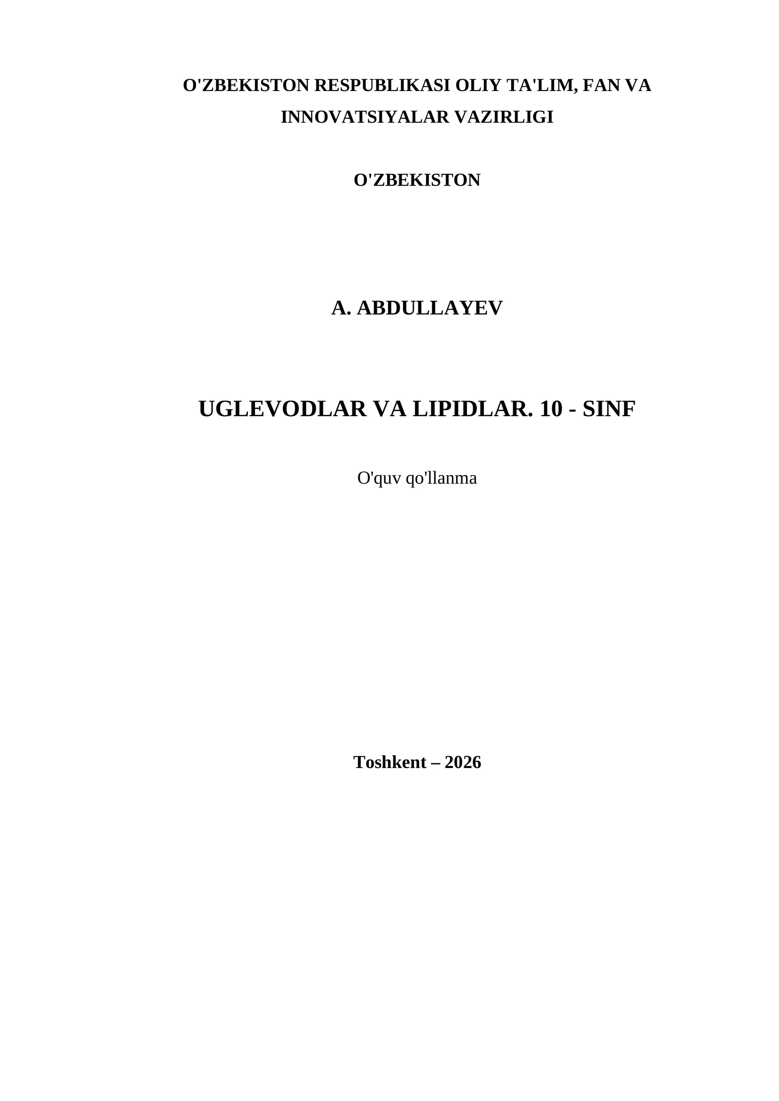 UGLEVODLAR VA LIPIDLAR. 10 - SINF
