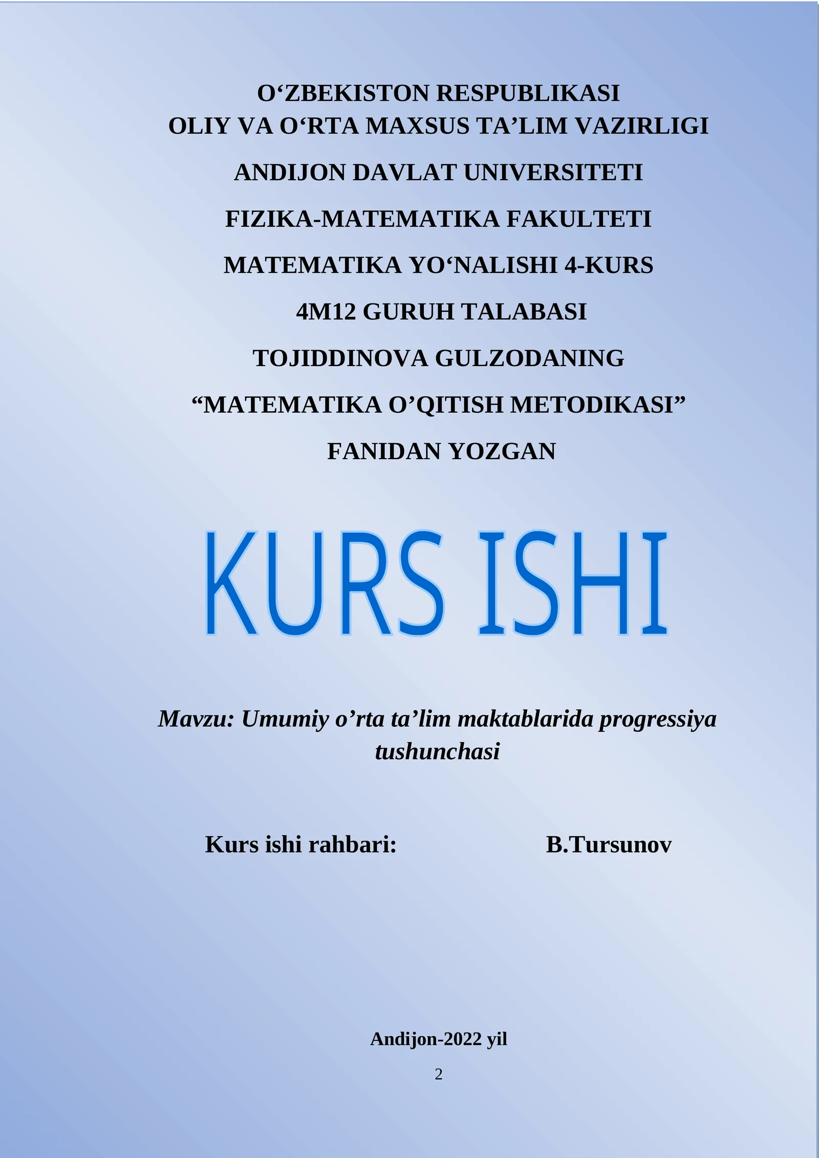 Umumiy o’rta ta’lim maktablarida progressiya tushunchasi