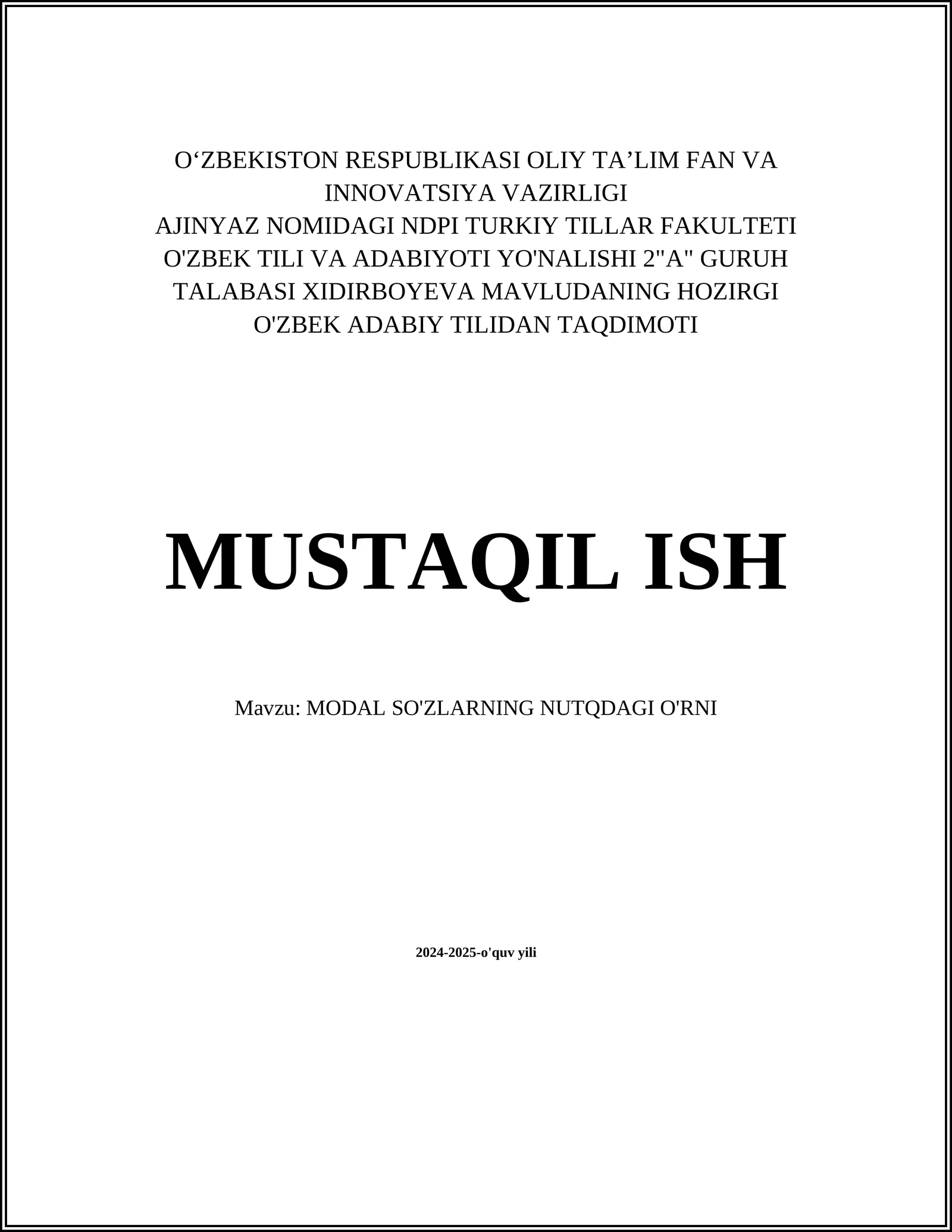 Modal So'zlar va ularning Nutqdagi O'rni