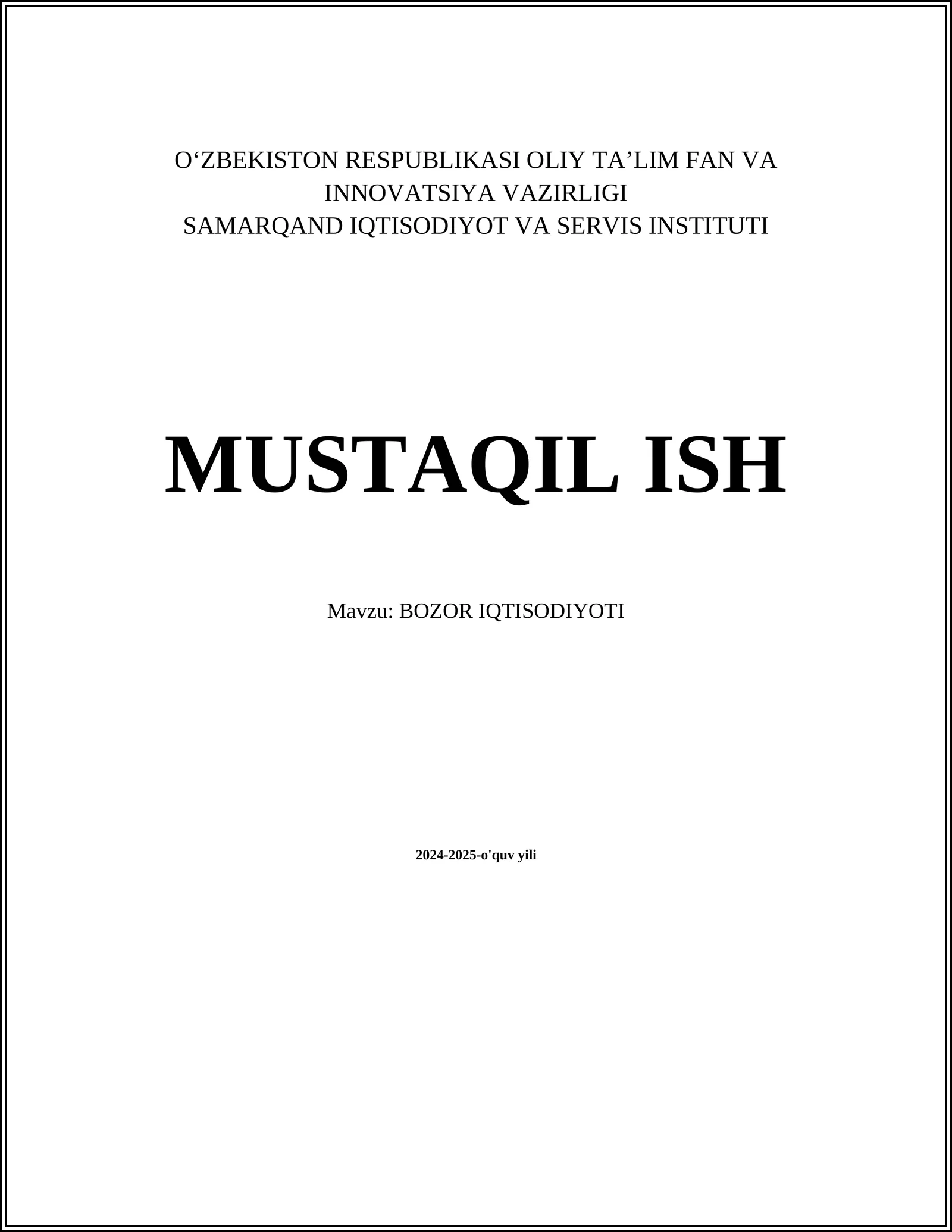 BOZOR IQTISODIYOTI