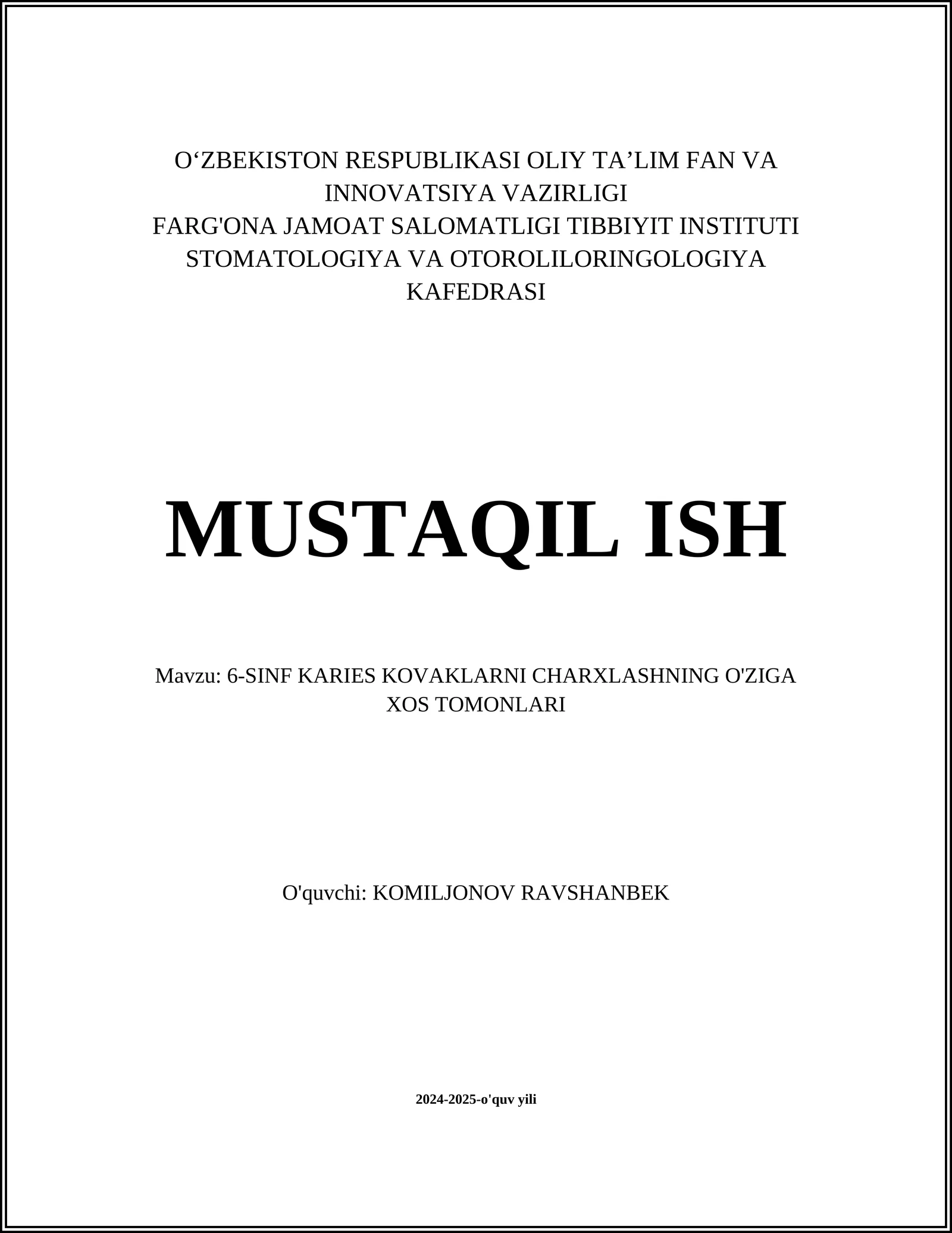 6-SINF KARIES KOVAKLARNI CHARXLASHNING O'ZIGA XOS TOMONLARI