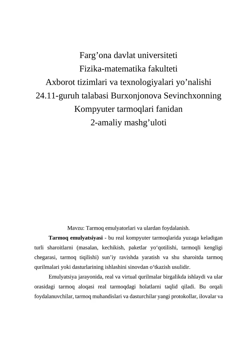 Tarmoq emulyatorlari va ulardan foydalanish