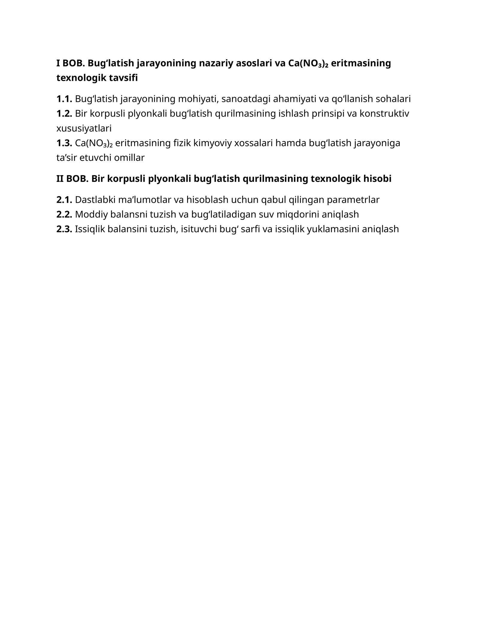 Bug‘latish jarayonining nazariy asoslari va Ca(NO₃)₂ eritmasining texnologik tavsifi