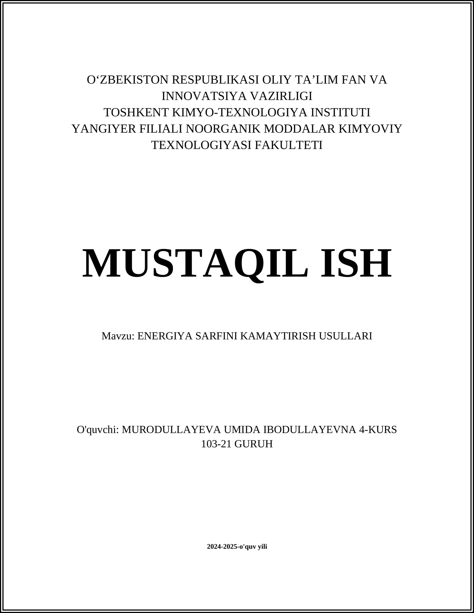 ENERGIYA SARFINI KAMAYTIRISH USULLARI