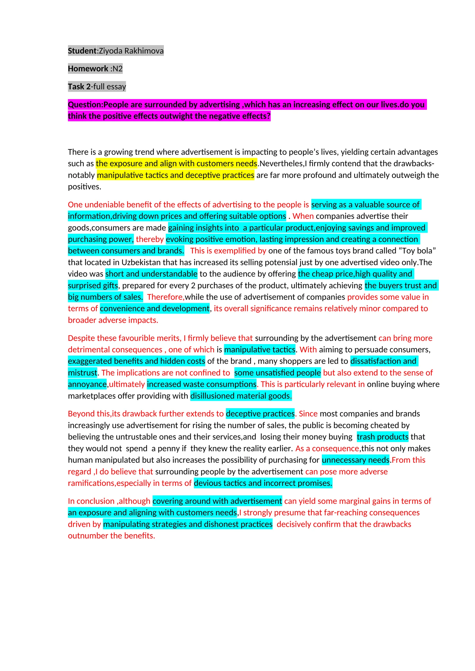 Advertising Effects on People's Lives