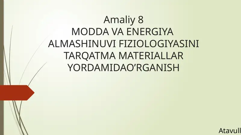 Modda va energiya almashinuvi fiziologiyasi