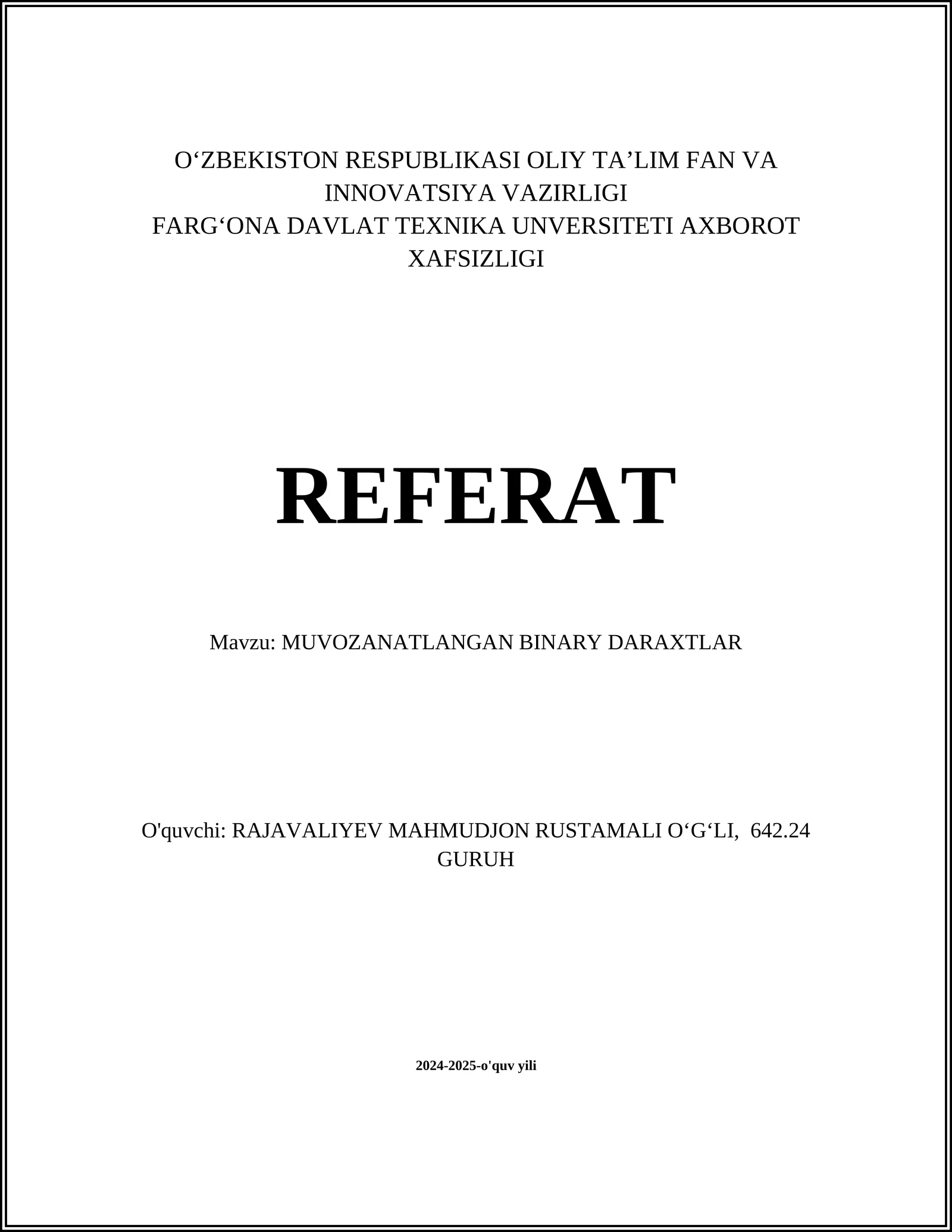 MUVOZANATLANGAN BINARY DARAXTLAR