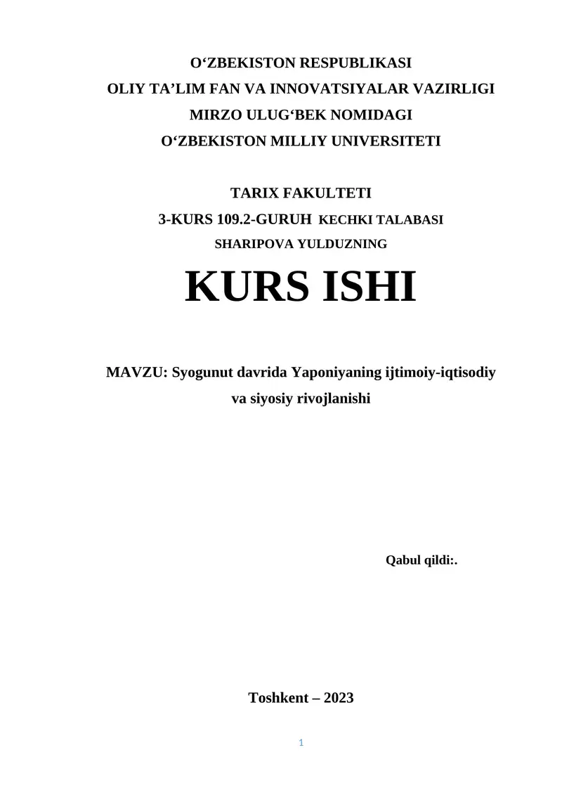 Syogunut davrida Yaponiyaning ijtimoiy-iqtisodiy va siyosiy rivojlanishi