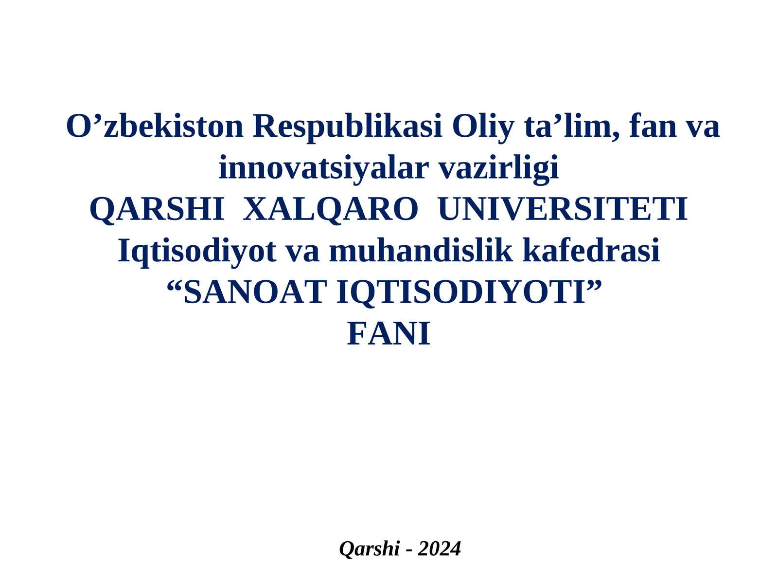 SANOAT IQTISODIYOTI