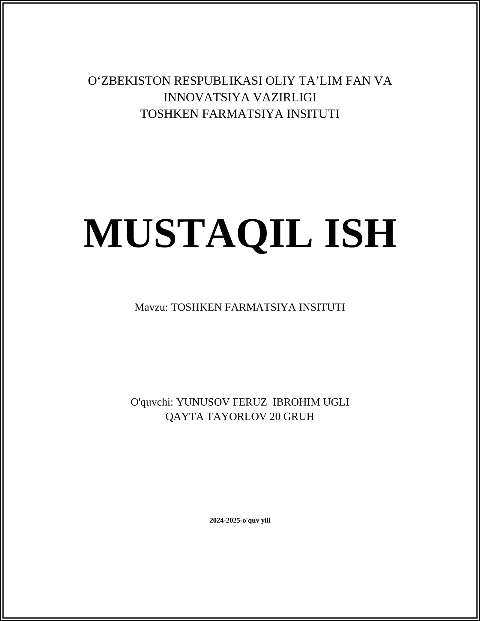 TOSHKEN FARMATSIYA INSITUTI