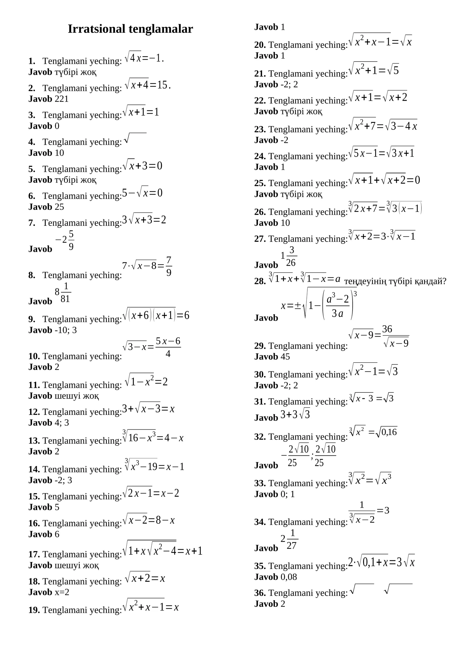 Irratsional tenglamalar
