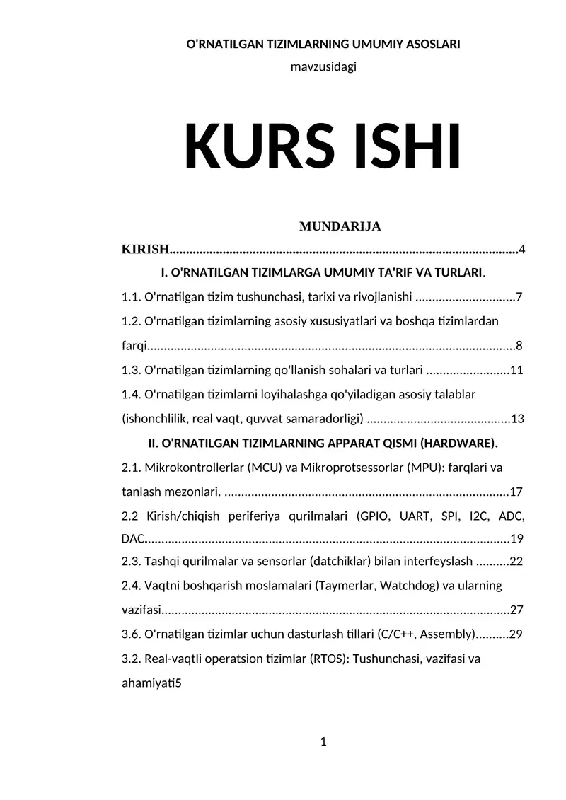 O'RNATILGAN TIZIMLARNING UMUMIY ASOSLARI