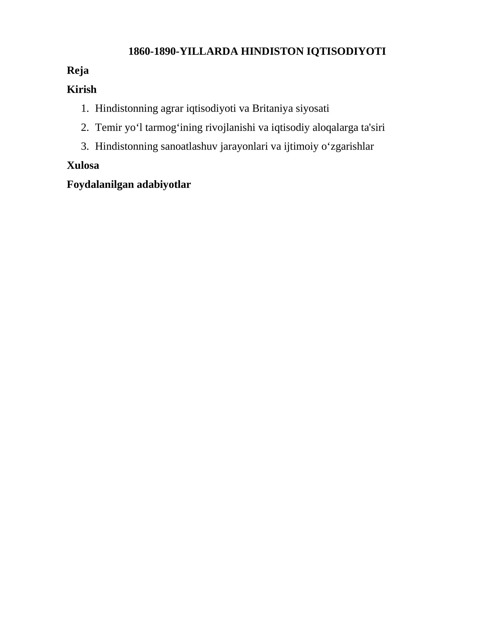 1860-1890-YILLARDA HINDISTON IQTISODIYOTI