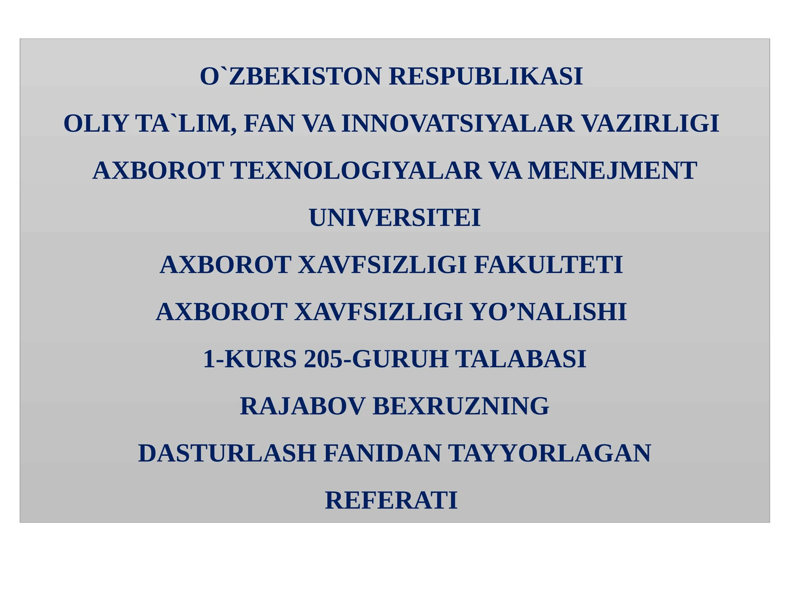 C++ DASTURLASH TILIDA TAKRORLANUVCHI JARAYONLARNIDASTURLASH