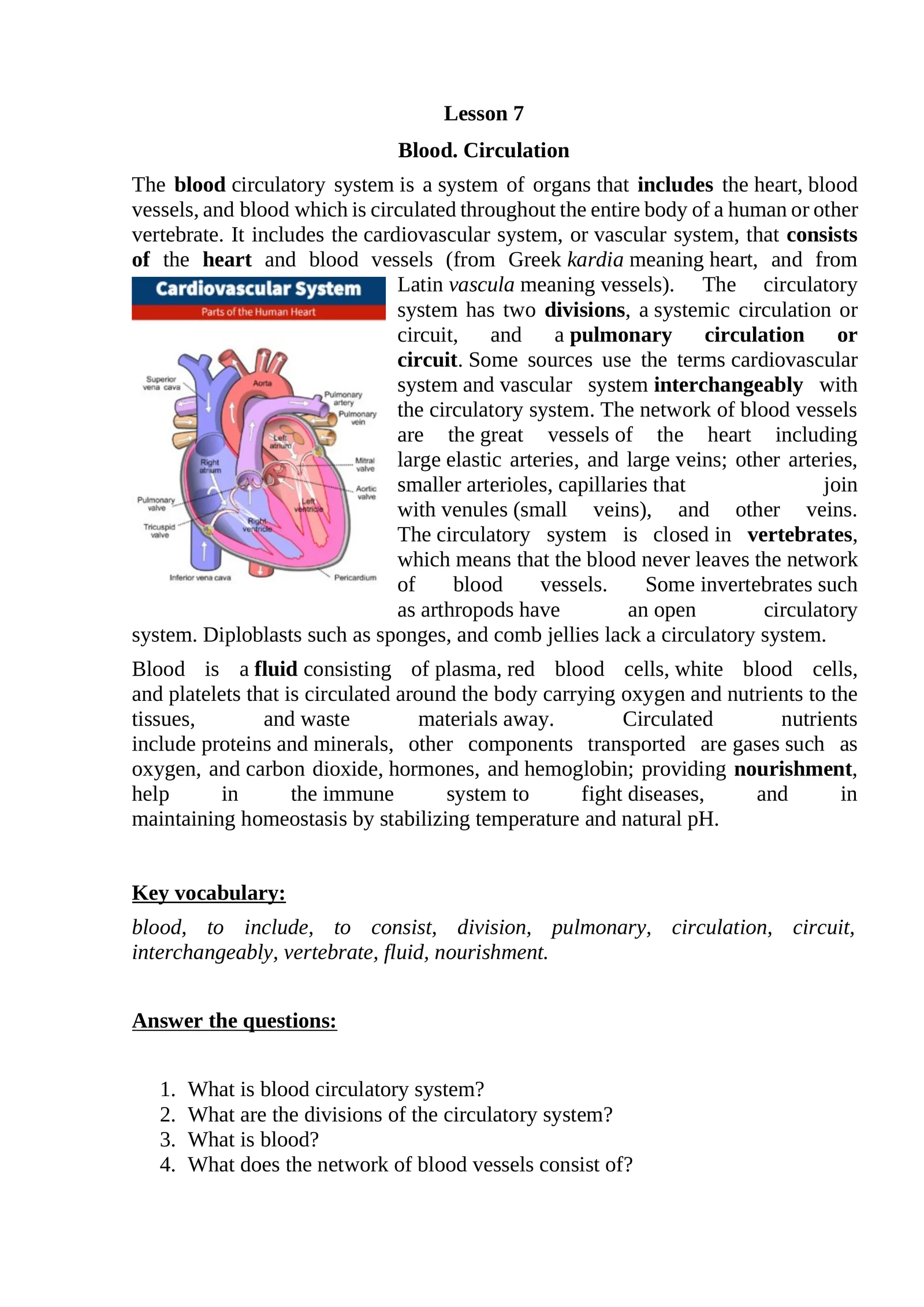 Lesson 7: Blood Circulation