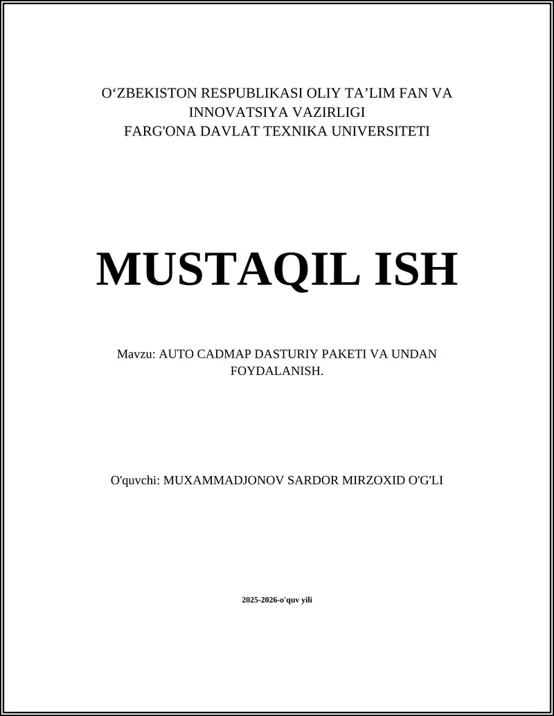 AUTO CADMAP DASTURIY PAKETI VA UNDAN FOYDALANISH