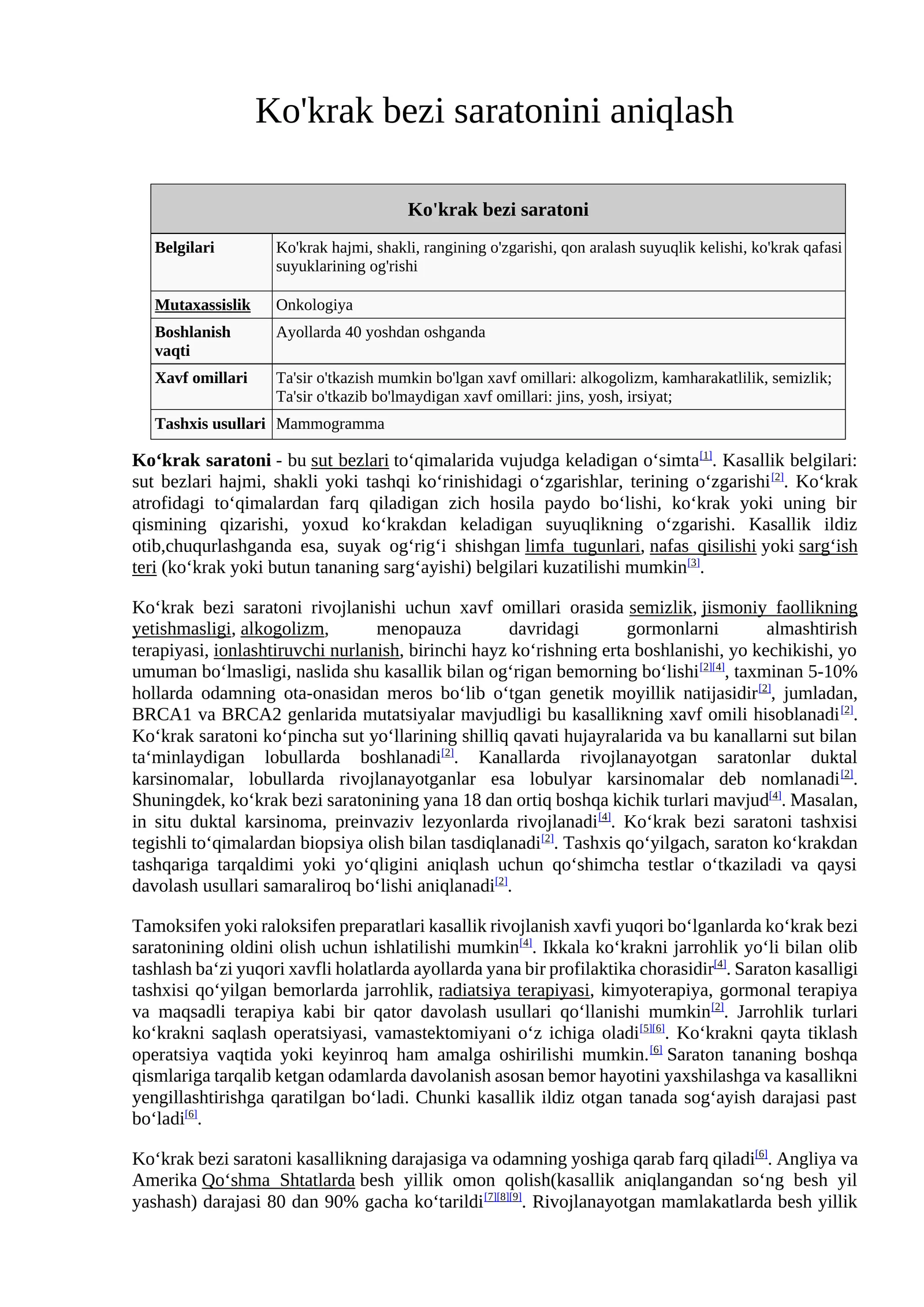 Ko'krak bezi saratonini aniqlash